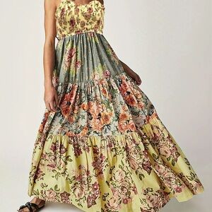 Green and Yellow Tiered Maxi Sundress